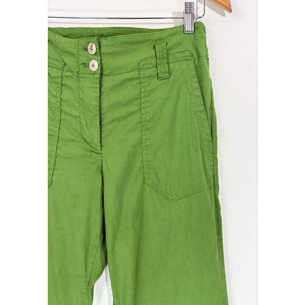 Maeve Anthropologie Naomi Wide Leg Flare Pants Green Linen Blend High Rise Sz 8 - Picture 8 of 14